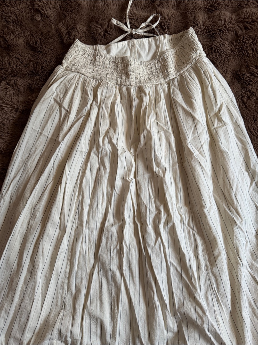 aerie Cream Maxi Skirt with Subtle Pinstripe Detail - Picture 3 of 5